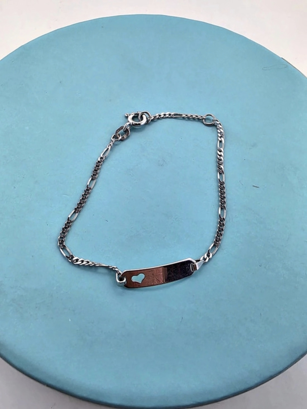 ❤️ ​Sterling Silver 925 Figaro Chain ID Bracelet with Heart Cutout Accent ✨